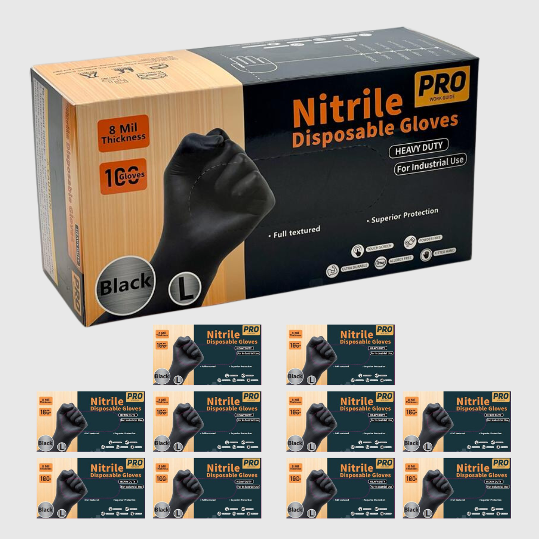 thumbnail image 2 of SunnyCare 1000-Count 8Mil Black Diamond Textured Nitrile Exam Gloves – Large, Powder-Free 2 of 6