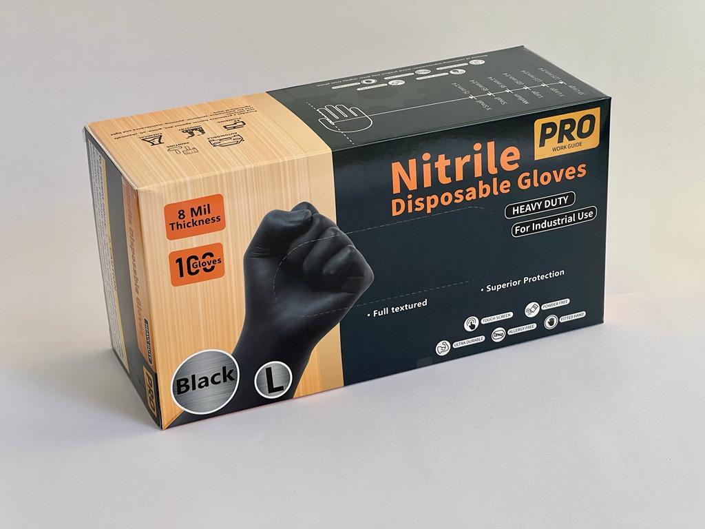 [8Mil] Pro Work Guide Black Full Textured Nitrile Gloves | Case of (1000)