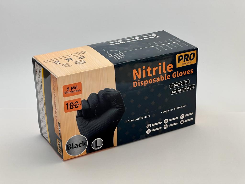 [9Mil] Pro Work Guide Heavy-Duty Diamond Grip Nitrile Gloves | Box of (100)