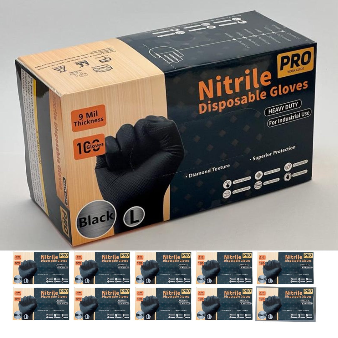 [9Mil] Pro Work Guide Heavy-Duty Diamond Grip Nitrile Gloves | Case of (1000)