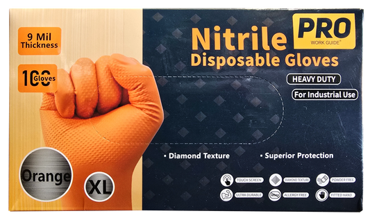 [9Mil] Black/Orange Diamond Grip Nitrile Gloves | Box of (100)