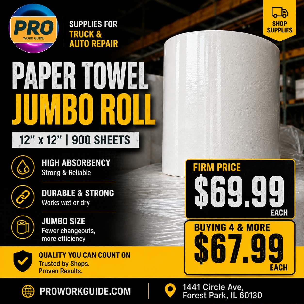 Jumbo Paper Towel Roll – 12" x 12" | 900 Sheets